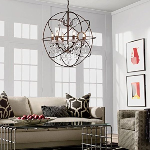 Planetshaker II Antique Bronze and Crystal 6-light Chandelier - Image 3