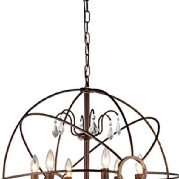 Planetshaker II Antique Bronze and Crystal 6-light Chandelier - Image 5