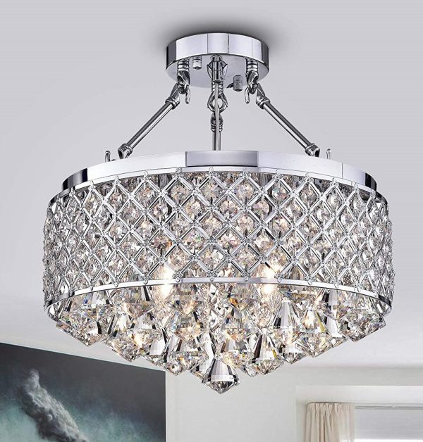 Viola Chrome-finish Crystal 15-inch Semi-flush Lamp - Image 2