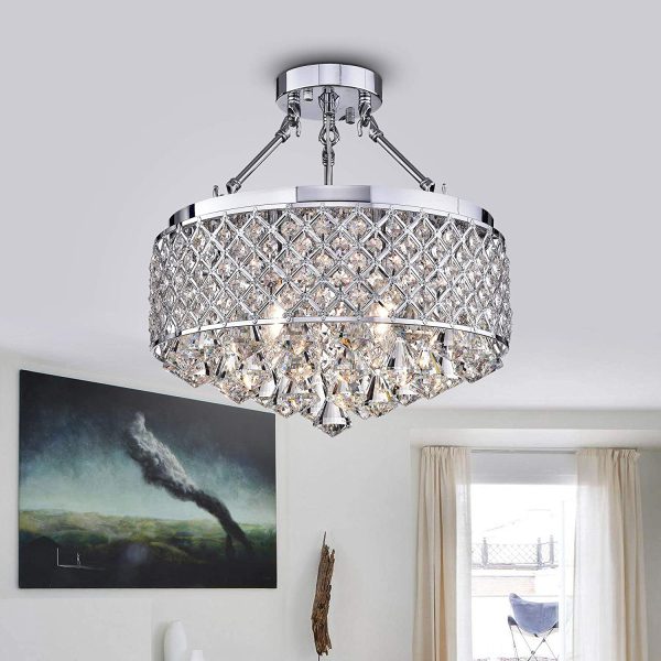 Viola Chrome-finish Crystal 15-inch Semi-flush Lamp - Image 3