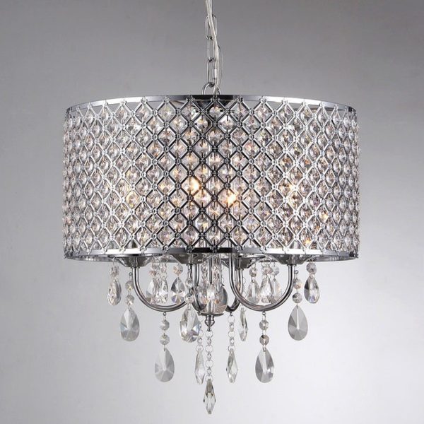17" Round Chrome Finish Crystal Chandelier with 4 Lights