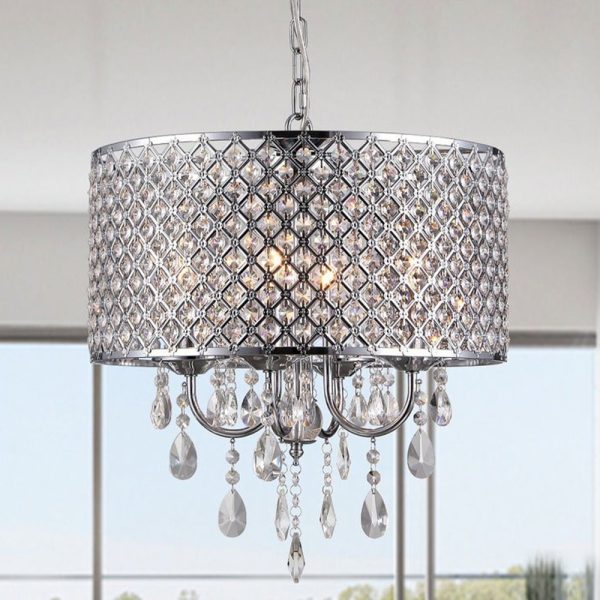 17" Round Chrome Finish Crystal Chandelier with 4 Lights - Image 2