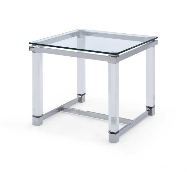 Side Table 10 mm Tempered Clear Glass Top Polished Stainless Steel Frame Acrylic Legs - Image 2