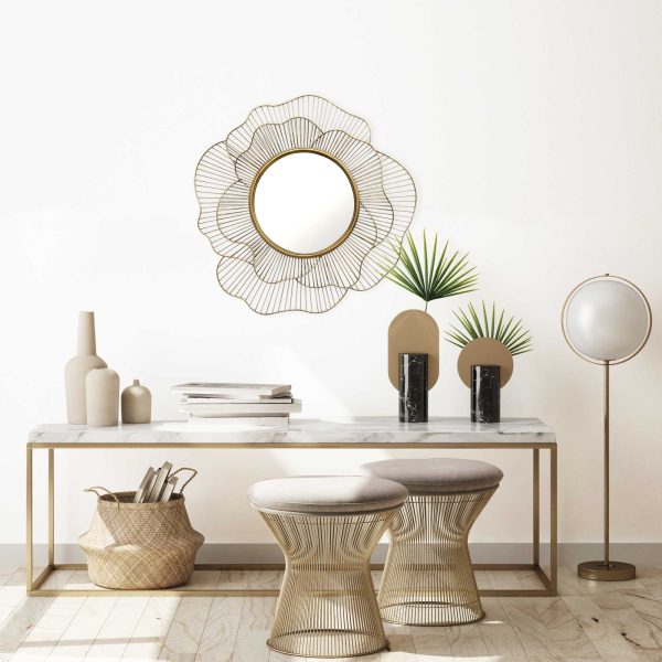28.25 Round Gold Flower Metal Wall Mirror - Image 2