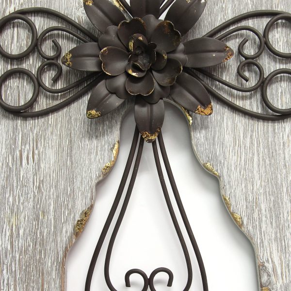 Distressed White Angel Wings With Metal Cross Wall Decor - Image 3