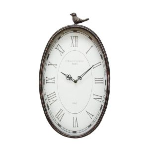 10.75 Oval Distressed Gunmetal Antique Bird Clock