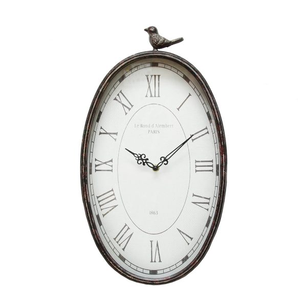 10.75 Oval Distressed Gunmetal Antique Bird Clock