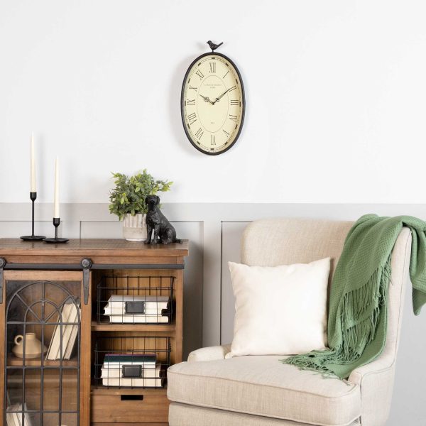 10.75 Oval Distressed Gunmetal Antique Bird Clock - Image 2