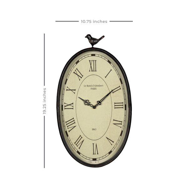 10.75 Oval Distressed Gunmetal Antique Bird Clock - Image 3