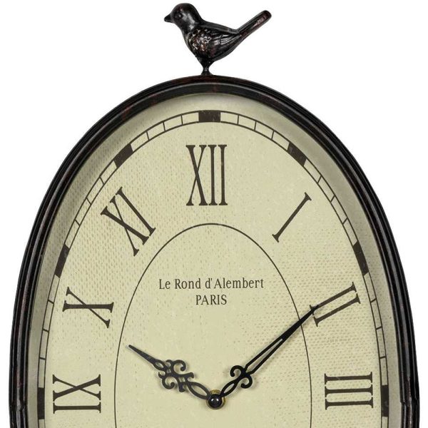 10.75 Oval Distressed Gunmetal Antique Bird Clock - Image 5