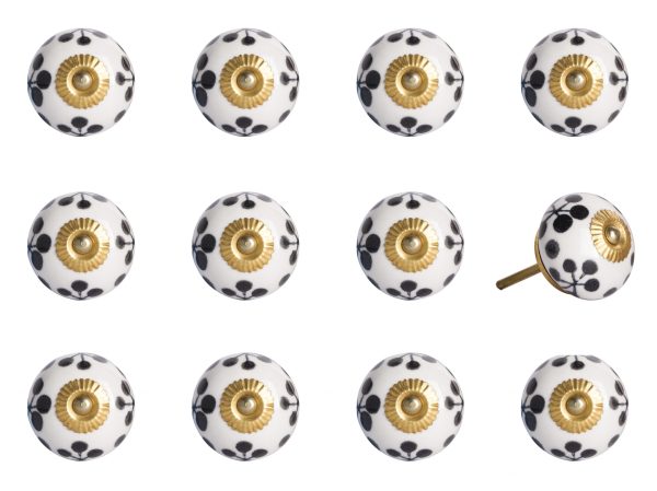 1.5" x 1.5" x 1.5" White Black and Yellow  Knobs 12 Pack