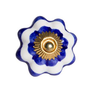 1.5" x 1.5" x 1.5" White Blue and Gold  Knobs 12 Pack