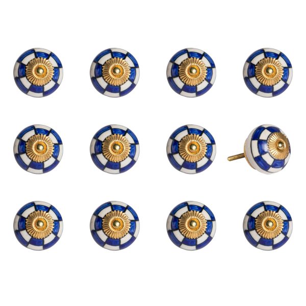 1.5" x 1.5" x 1.5" White Blue and Gold  Knobs 12 Pack