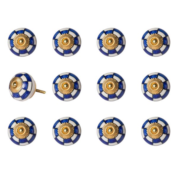 1.5" x 1.5" x 1.5" White Blue and Gold  Knobs 12 Pack - Image 2