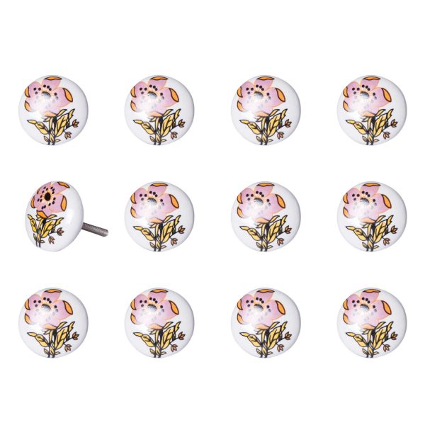Floral White and Pink Set of 12 Knobs - Image 2