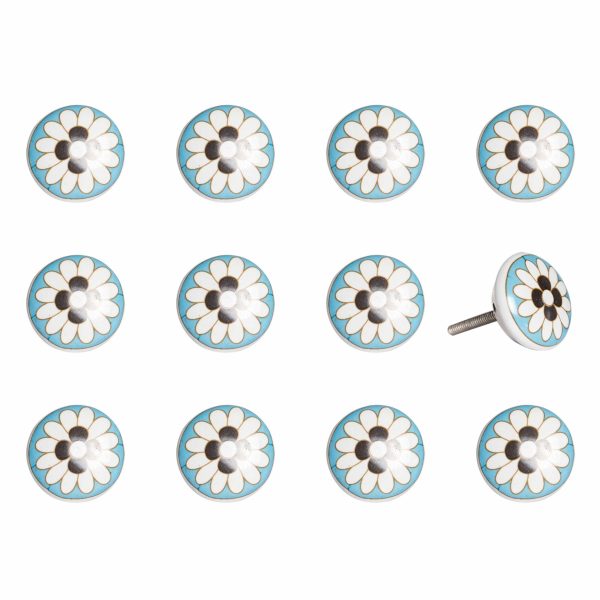 Floral White and Sky Blue Set of 12 Knobs