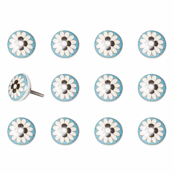 Floral White and Sky Blue Set of 12 Knobs - Image 2