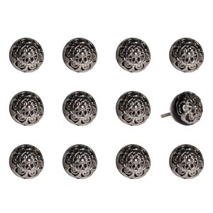 1.5" x 1.5" x 1.5" Black and Chrome  Knobs 12 Pack