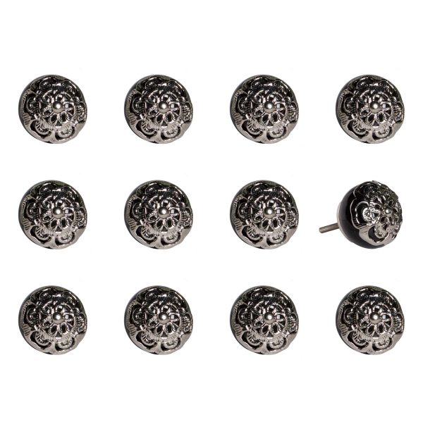 1.5" x 1.5" x 1.5" Black and Chrome  Knobs 12 Pack