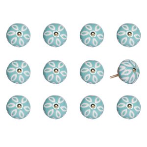 1.5" x 1.5" x 1.5" Turquoise White and Gold  Knobs 12 Pack