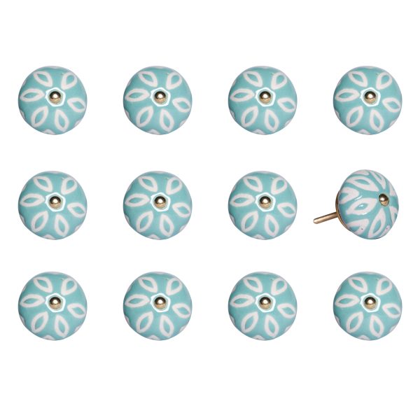 1.5" x 1.5" x 1.5" Turquoise White and Gold  Knobs 12 Pack