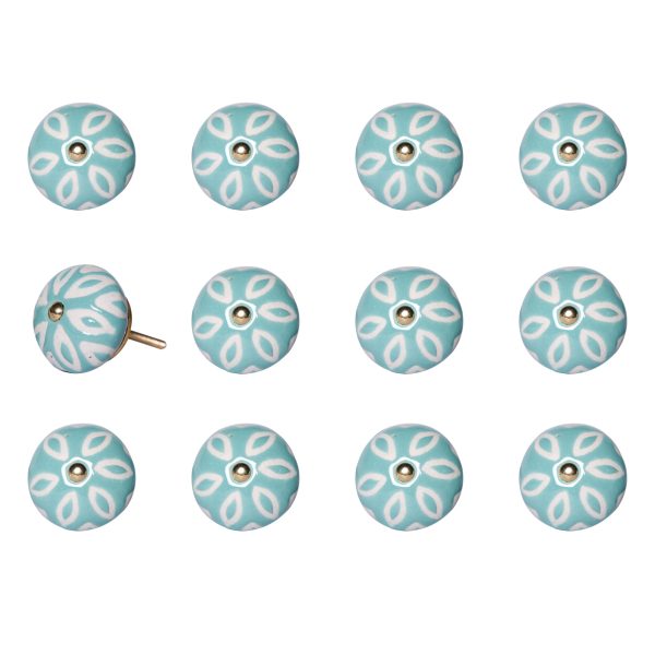 1.5" x 1.5" x 1.5" Turquoise White and Gold  Knobs 12 Pack - Image 3