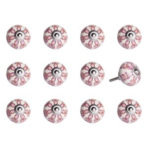 1.5" x 1.5" x 1.5" White Pink and Burgundy  Knobs 12 Pack