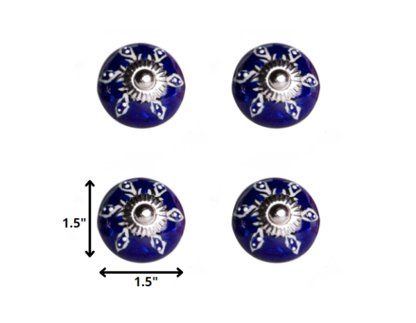 1.5" x 1.5" x 1.5" Navy White and Silver  Knobs 12 Pack - Image 2