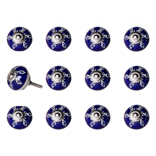 1.5" x 1.5" x 1.5" Navy White and Silver  Knobs 12 Pack - Image 3