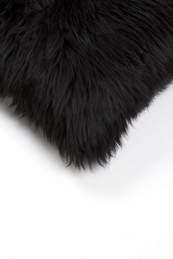 Contemporary Square Black New Zealand Sheepskin Accent Pillow - Image 2