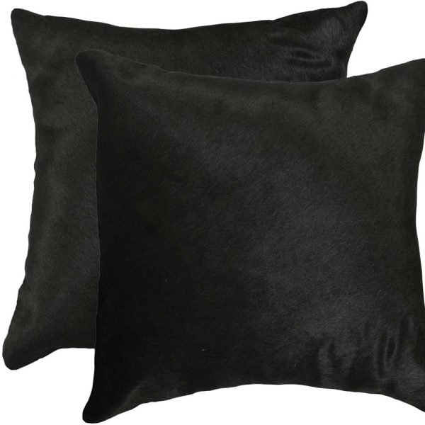 18" x 18" x 5" Black Torino Cowhide  Pillow 2 Pack - Image 4