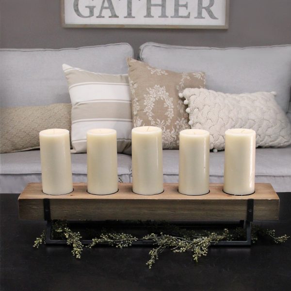 5-Candle Metal and Wood Holder Centerpiece - Image 3