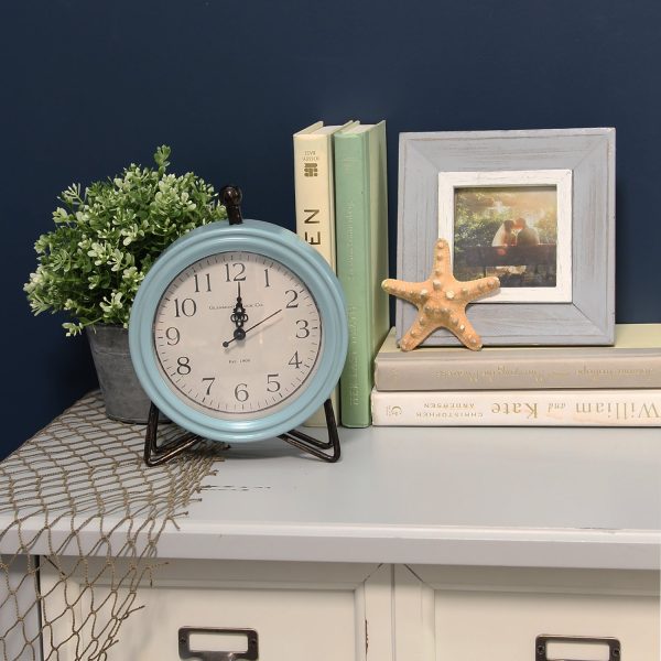 Rustic Blue  and Wood Table  or Desk Clock - Image 2