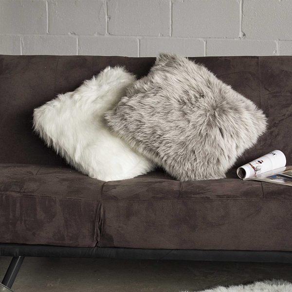 18" x 18" x 5" Off White Faux Fur  Pillow 2 Pack - Image 4
