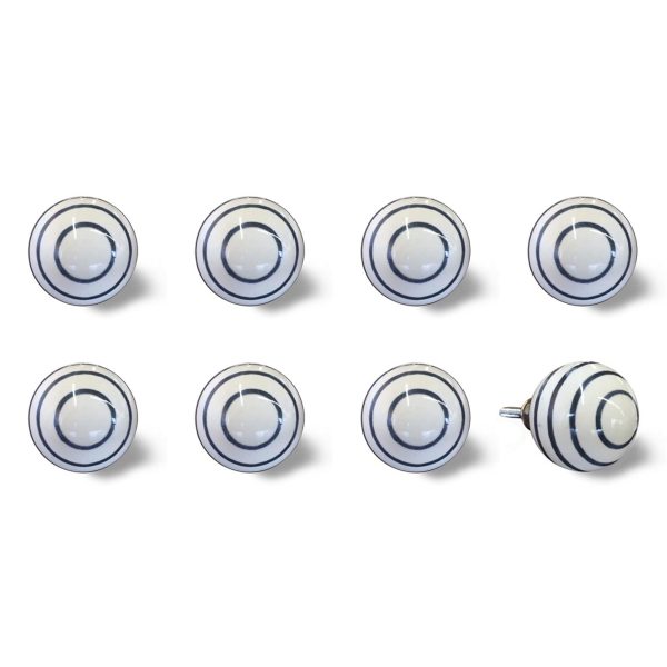 1.5" x 1.5" x 1.5" White Navy Handpainted Ceramic  Knobs 8 Pack - Image 3