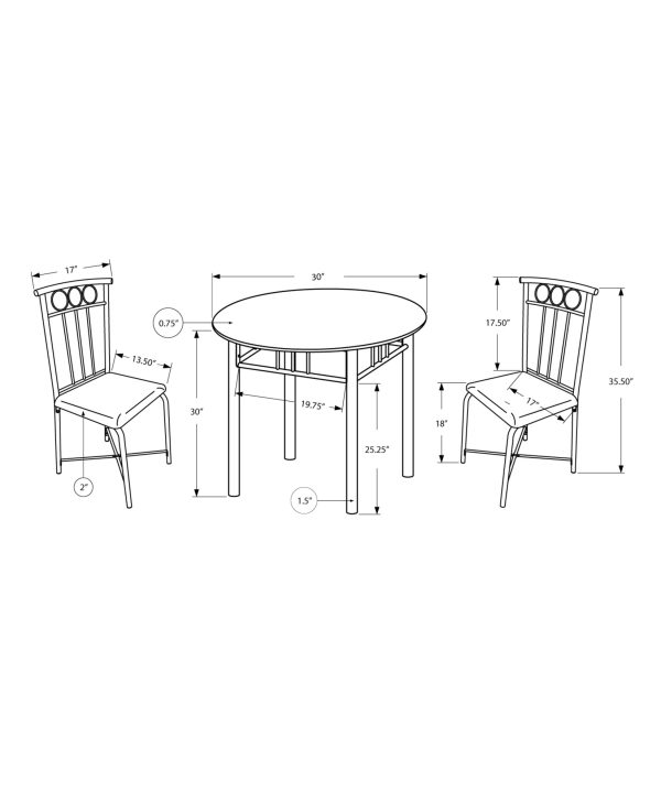 35" Black Leather Look Foam and Metal Three Pieces Dining Set - Image 4