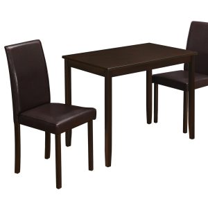68" x 75" x 102" Cappuccino  Solid Wood  Foam  Veneer  LeatherLook  3pcs Dining Set