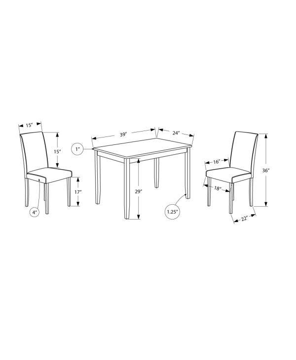 68" x 75" x 102" Cappuccino  Solid Wood  Foam  Veneer  LeatherLook  3pcs Dining Set - Image 3