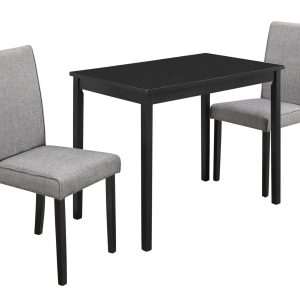 68" x 75" x 102" Grey  Black  Solid Wood  Foam  Veneer  Linen  3pcs Dining Set
