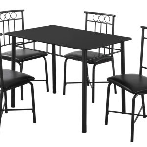 61.5" x 73.5" x 101" Black Metal Foam Polyurethane Leather Look Polyes  5pcs Dining Set