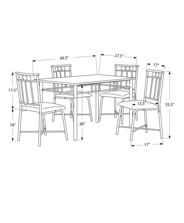 61.5" x 73.5" x 101" Black Metal Foam Polyurethane Leather Look Polyes  5pcs Dining Set - Image 3