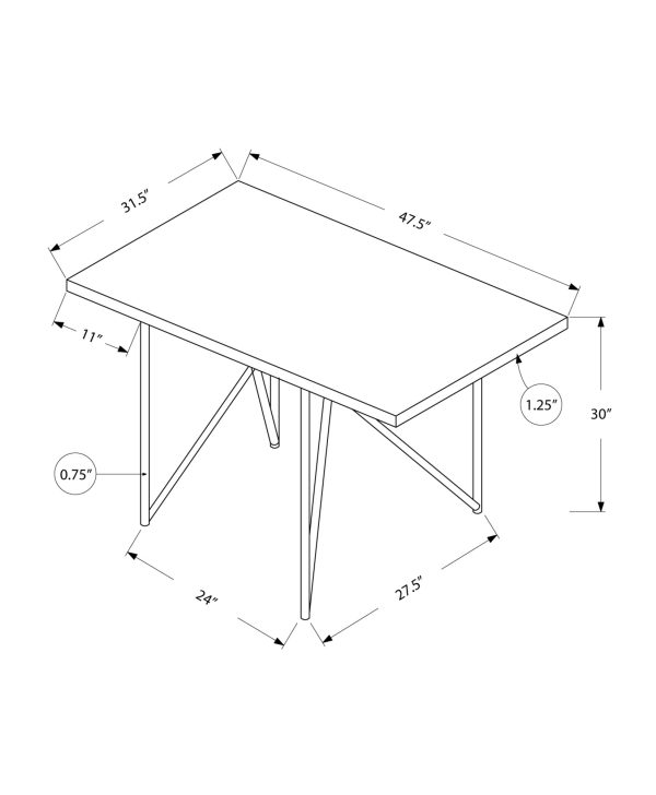 31.5" x 47.5" x 30" Cappuccino Hollow Core Particle Board Metal  Dining Table - Image 3