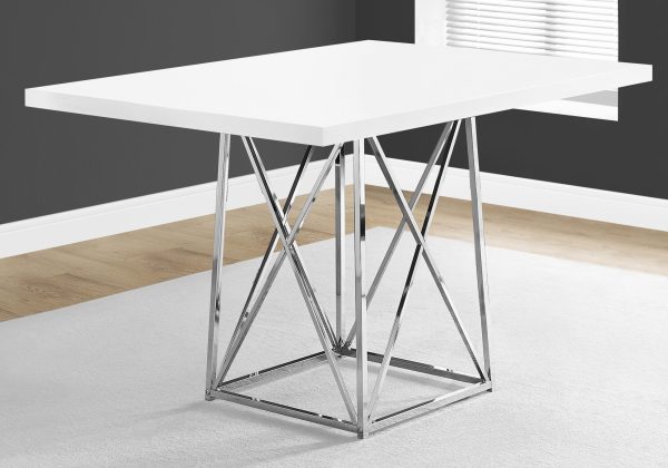 36" x 48" x 31" White  Gloss Particle Board and Chrome  Metal  Dining Table - Image 2