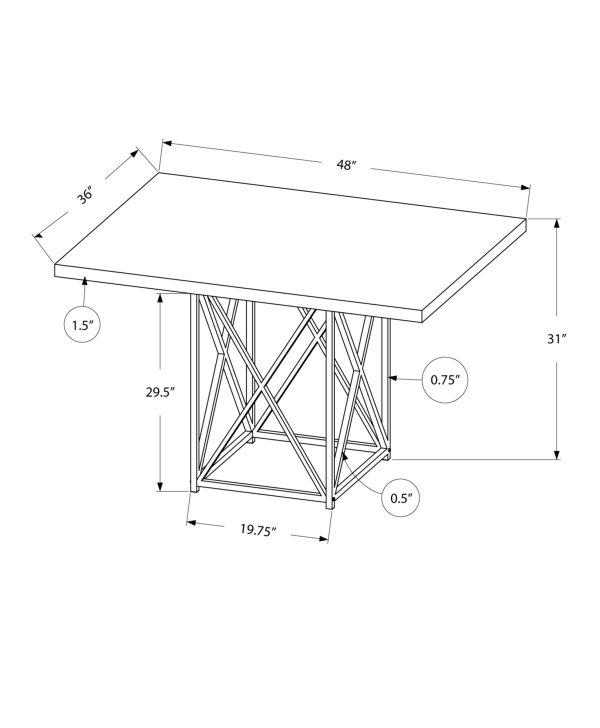 36" x 48" x 31" White  Gloss Particle Board and Chrome  Metal  Dining Table - Image 3