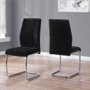 Two 77.5" Velvet Chrome Metal and Foam Dining Chairs