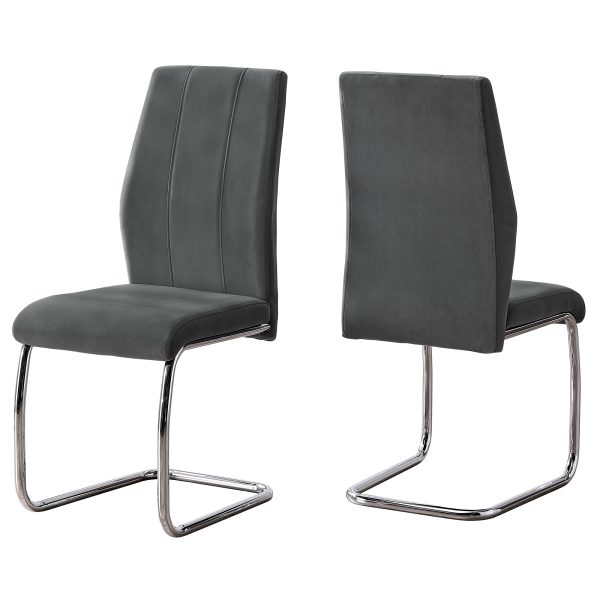 Two 77.5" Dark Grey Velvet Chrome Metal and Foam Dining Chairs - Image 2