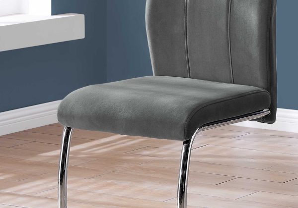 Two 77.5" Dark Grey Velvet Chrome Metal and Foam Dining Chairs - Image 3