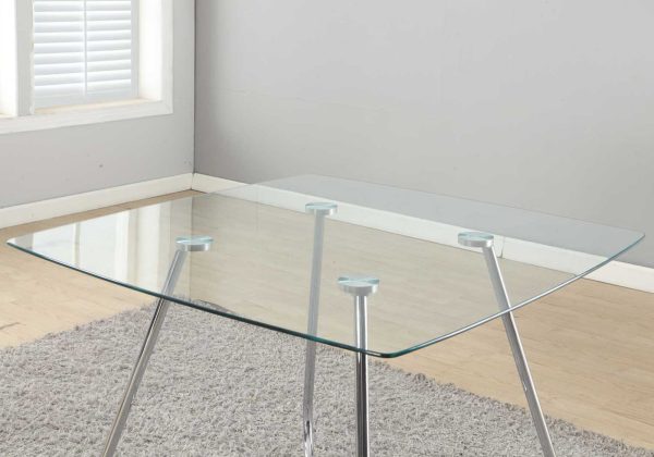 31" Chrome Metal and Clear Tempered Glass Dining Table - Image 2