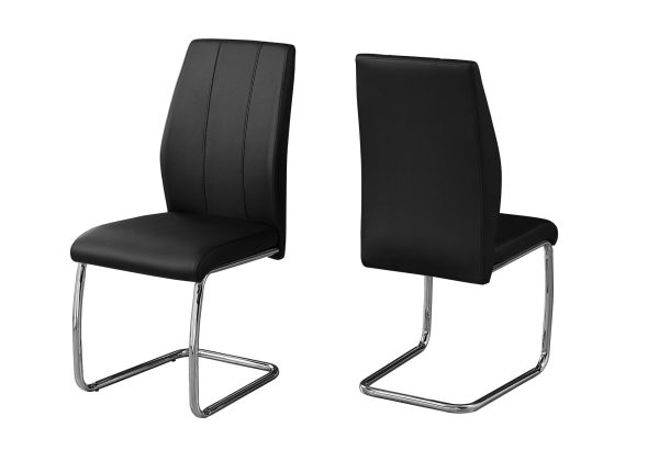 Two 77.5" Black Leather Look Chrome Metal and Foam Dining Chairs - Image 2
