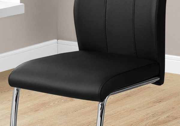 Two 77.5" Black Leather Look Chrome Metal and Foam Dining Chairs - Image 3